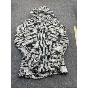 Takeout Cardigan Womens M White Cowl Neck Hooded Pockets Chunky-Knit Striped